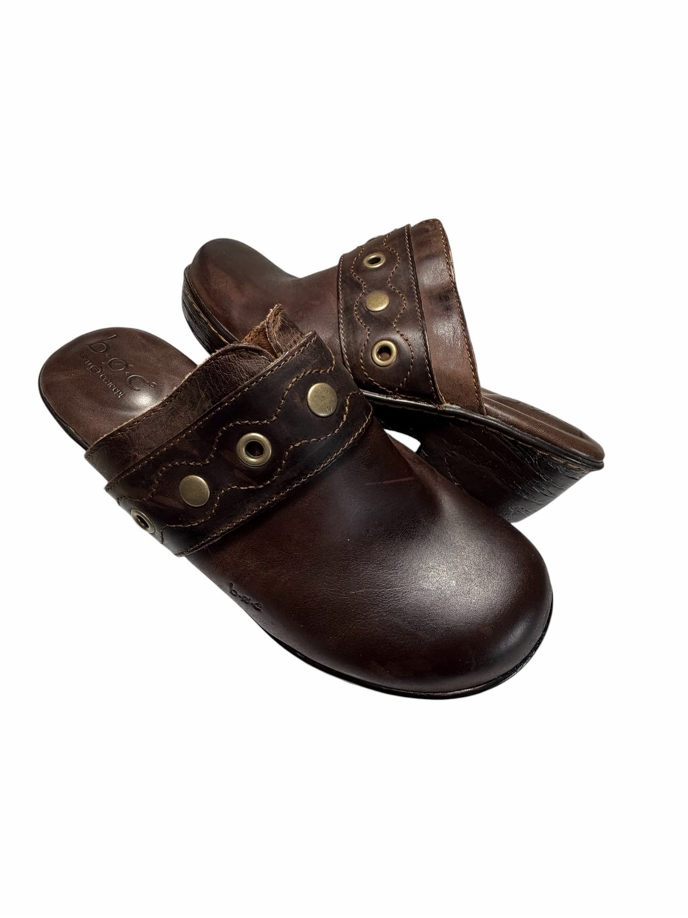 b.o.c. Born  Brown Leather Slip-On Clogs with Stud Detail Sz 10